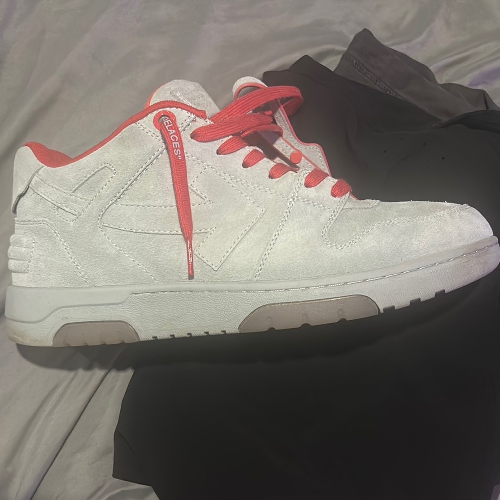Off-White Sneakers with Red Accents